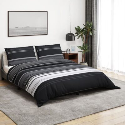 Tekikotikomplekt Must Ja Valge 225 X 220 Cm, Puuvill Mustad Triibud