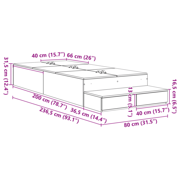 Hoiukastiga voodiraam, valge 80X200cm - Image 9